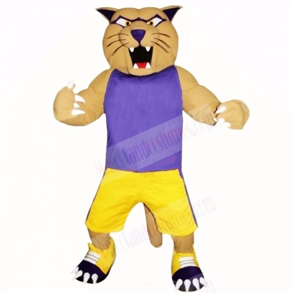 Sport Cougar with Purple Shirt Mascot Costumes Cartoon