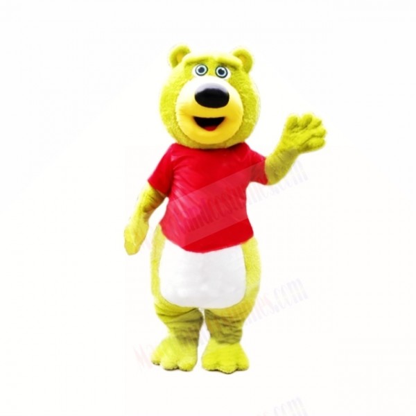 Green Teddy Bear with Red Shirt Mascot Costumes School