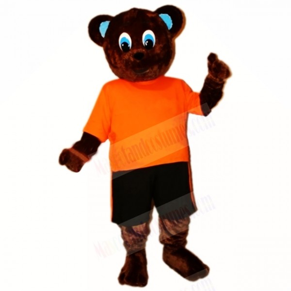 Sport Brown Bear with Orange Shirt Mascot Costumes Cartoon