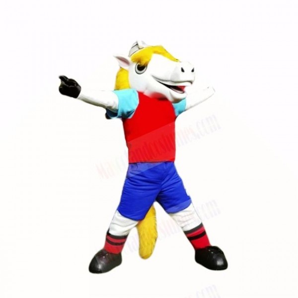 Smiling Sport White Horse Mascot Costumes Cartoon